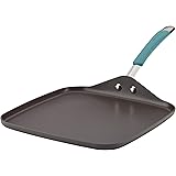 Rachael Ray Cucina Hard Anodized Nonstick Griddle Pan/Flat Grill, 11 Inch, Gray with Agave Blue Handle