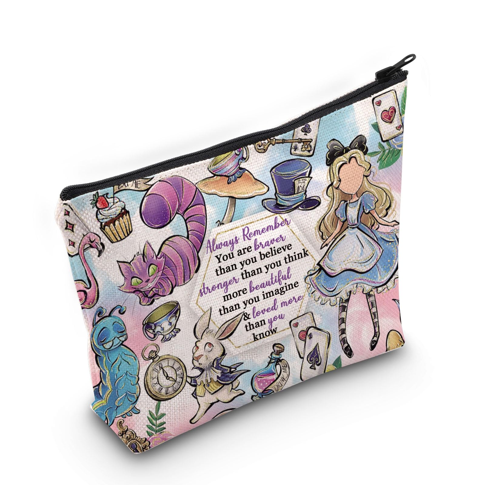 LEVLO Alice Movie Cosmetic Makeup Bag - Fairy Tale Fans Gift - Braver, Stronger, Smarter Makeup Zipper Pouch Bag for Women & Girls — image 1