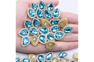KDCQAH 30Pcs Sew On Rhinestone Tear Drop Crystal Glass Rhinestone Metal Flatback Embellishment DIY Crafts Gems for Costume Dress Wedding Crafting (08 Aquamarine, 10 * 14mm)