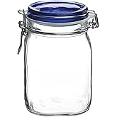 Bormioli Rocco Fido Square Jaw with Blue Lid, 33-3/4-Ounce, 33.75 Ounce, Clear