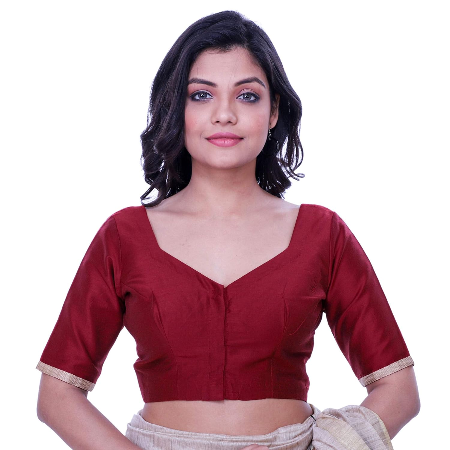 red cotton silk embroidered blouse (d-1005195)