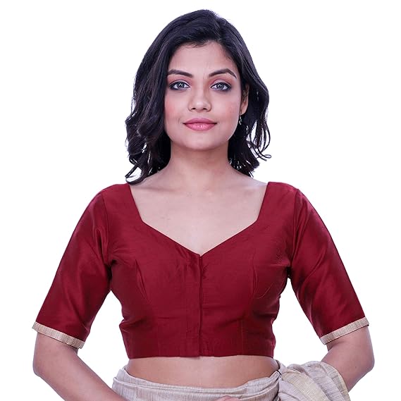 Women's Cotton Silk Embroidered Blouse (D-1005195-Red)