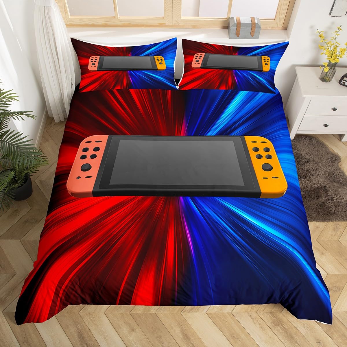 Gamepad Comforter Cover Kids Boys Gamer Duvet Cover Video Games Controller Bedding Set King Size For Girls Teens Youth Hip Hop Player Gaming Quilt Cover Breathable Bedroom Decor