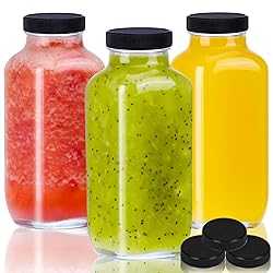 Moretoes 3pcs 16oz Glass Juice Bottles with Lids