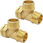 Uenede Brass 3/4 Inch NPT MMF Tee Pipe Fitting, 2PCS | 3/4" NPT Male x Male x Female 3-way Adapter for Water Oil Gas