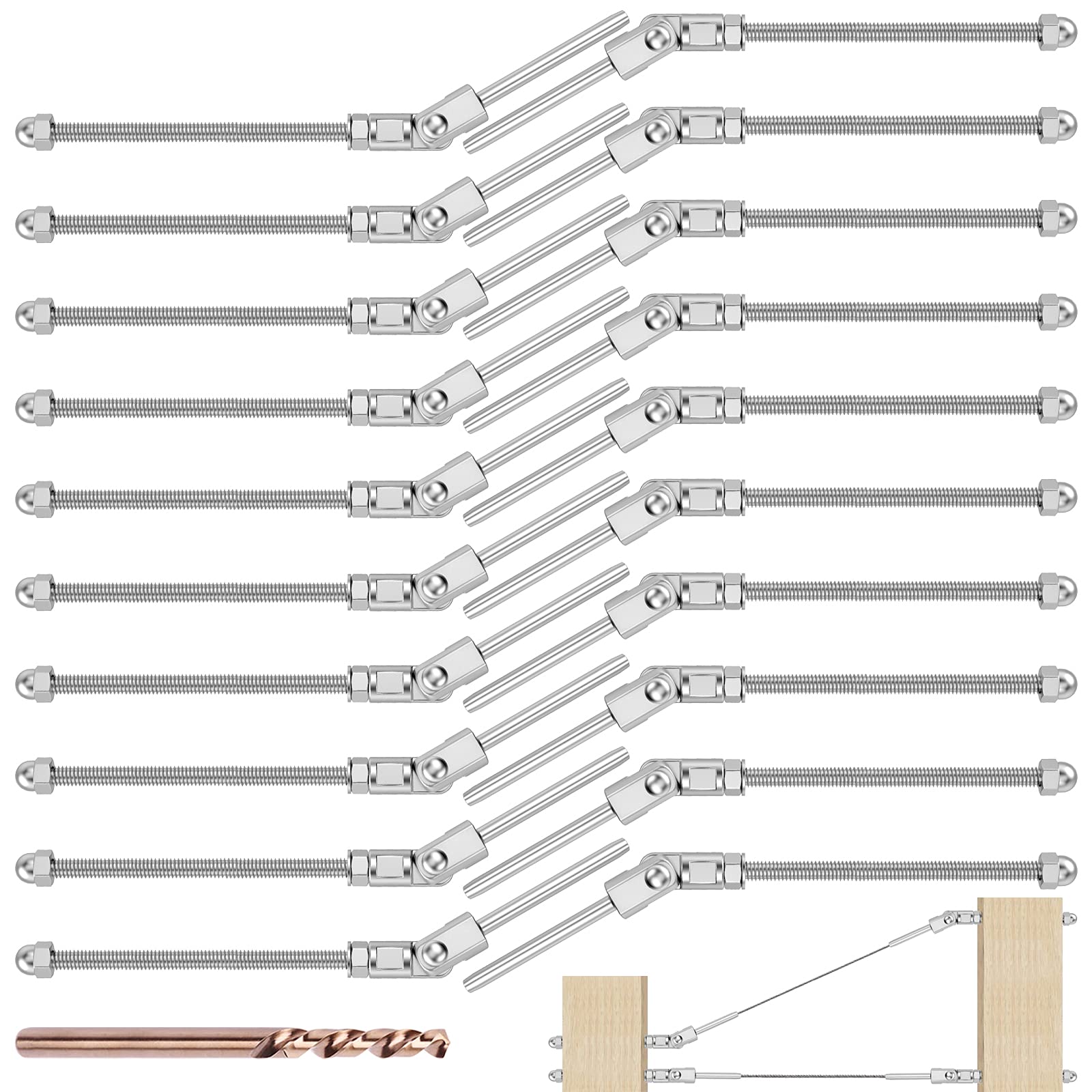 Photo 1 of [Patent]CKE 20 Pack T316 Stainless Steel 180° Adjustable Angle Cable Railing Swage Threaded Stud Tension End Fitting Terminal for 1/8" Wire Rope Cable Railing Kit Hardware for 2x2, 4x4, 6x6 Wood Post