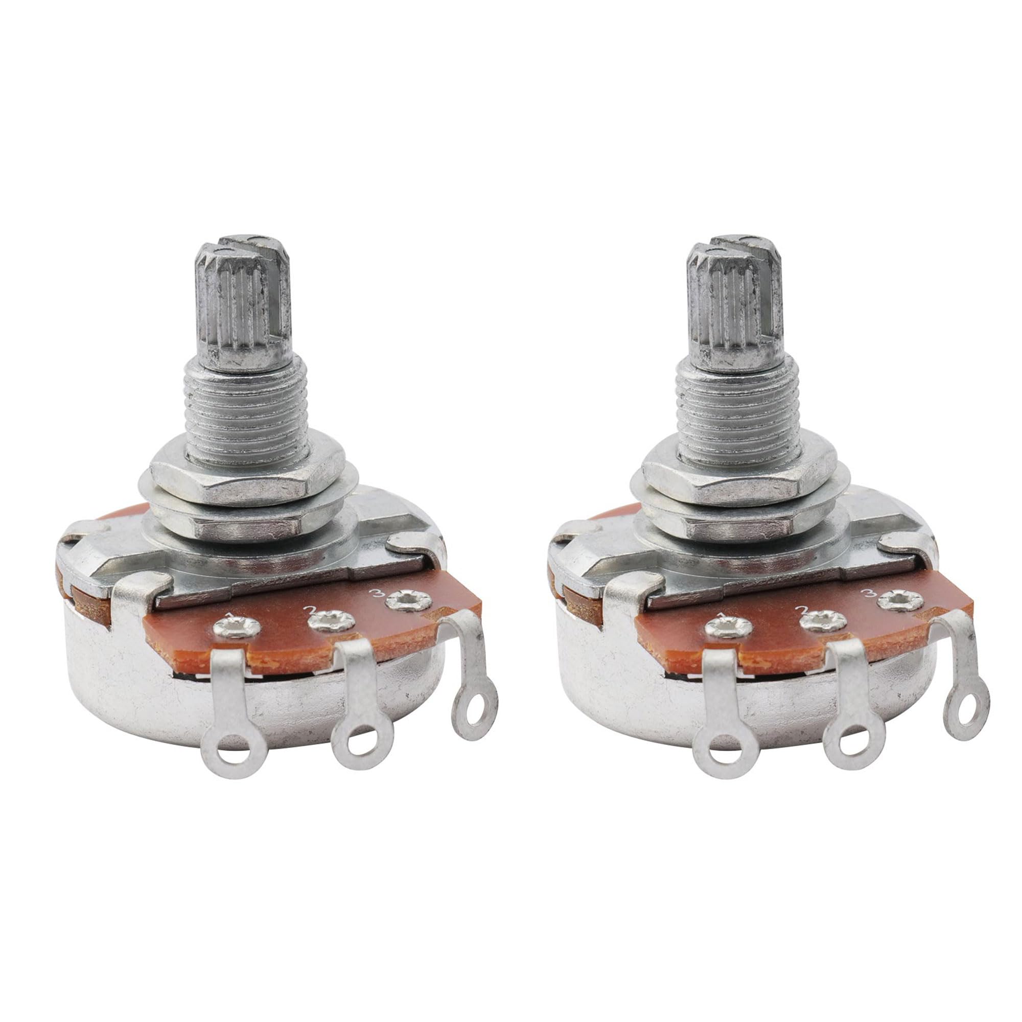 Musiclily B250K Metric Coarse 18-Spline Split Shaft Pots Linear Taper Potentiometers for Electric Guitar Bass (Set of 2)