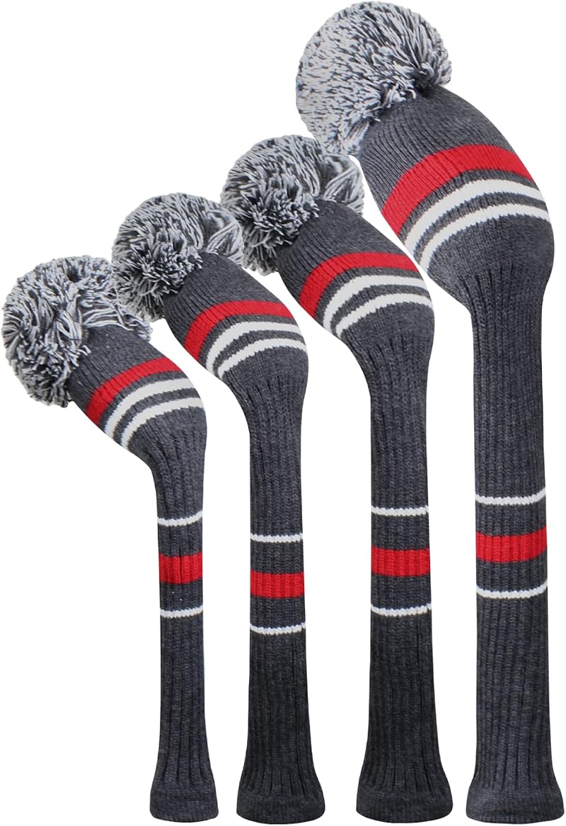 Scott Edward Knit Woods Golf Head Covers Set of 4 Grey Warning Striped 460CC