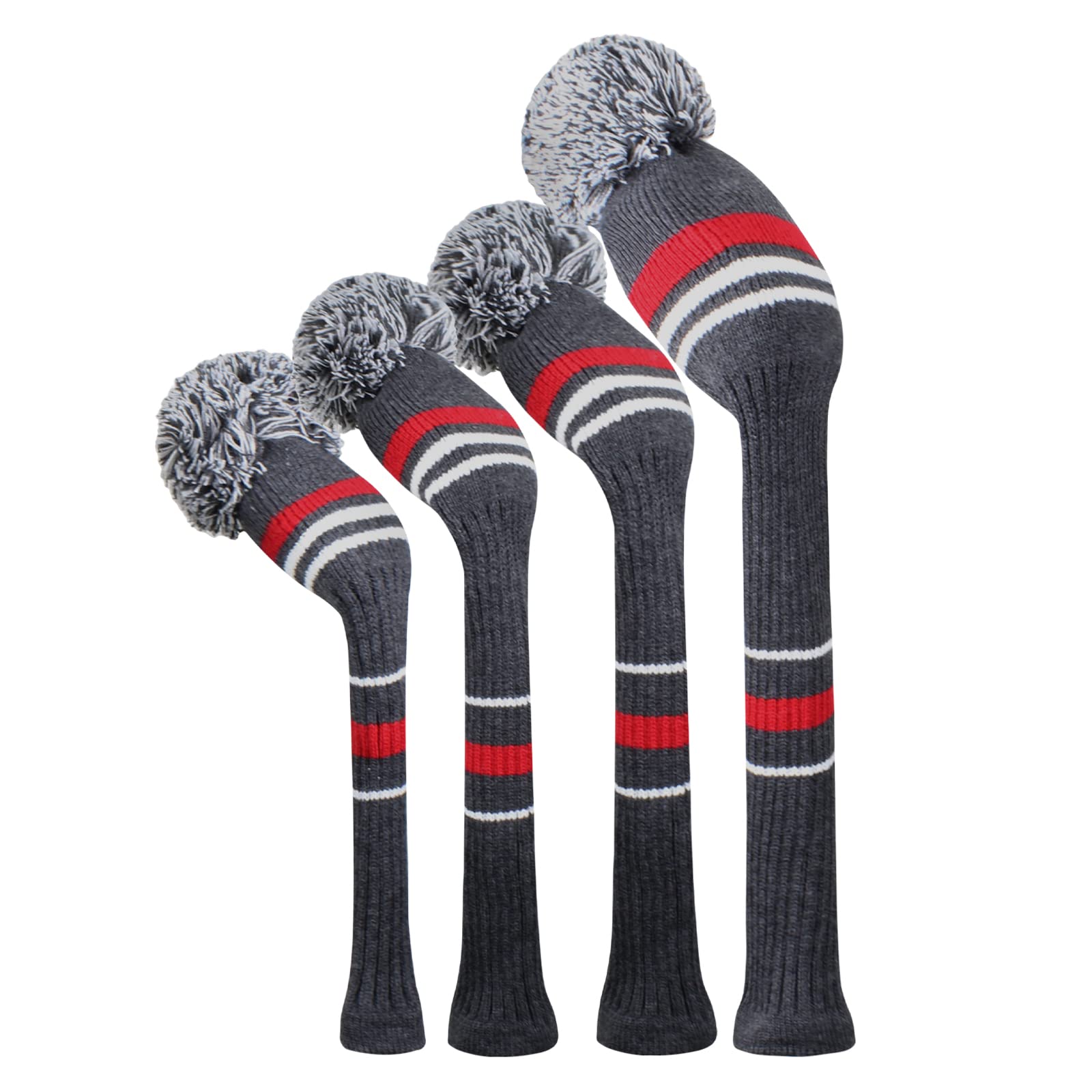 Knit Woods Golf Head Covers, Set of 4, Grey Warning Striped, Fit Driver (460CC) Fairways hybrid/UT. Soft and Elastic, Decorative Your Golf Bag to Make It Stand Out