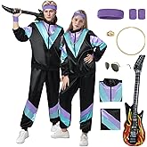 80s Outfit for Men Women Tracksuit Costume Retro Windbreaker Set 80s 90s Track Suit for Couple Hip Hop Set Disco