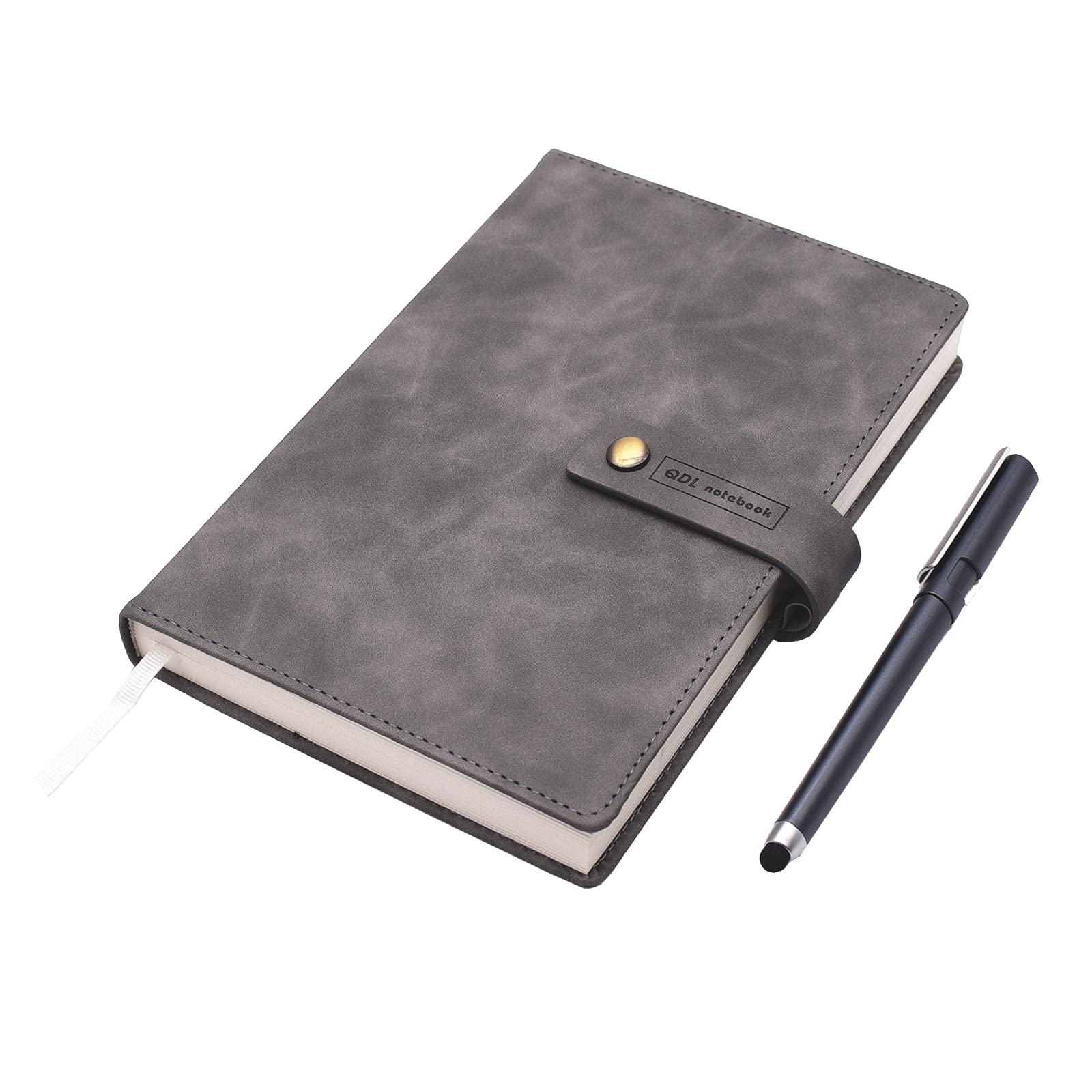 A5 408 Pages/204 Sheets Classic Journal Notebook Office Agenda Planner Organizer Notebook Business Work Record Thickened Meeting Diary Book School Stationery Supplies with Pen (Gray)