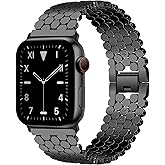 JR.DM Black Band Compatible with Apple Watch 38mm 40mm 41mm 42mm(S10/11) for Women Dressy Classy Metal Honeycomb Luxury Elegant Strap Replacement for iWatch Series 11/10/9/8/7/SE/6/5/4/3/2/1
