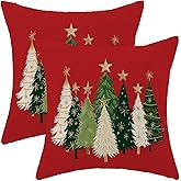 Jecuwo Christmas Throw Pillow Covers 18x18 Inch Set of 2, Xmax Tree Linen Decorative Pillow Covers Holiday Winter Star Seasonal Outdoor Cushion Cover for Sofa Couch Farmhouse