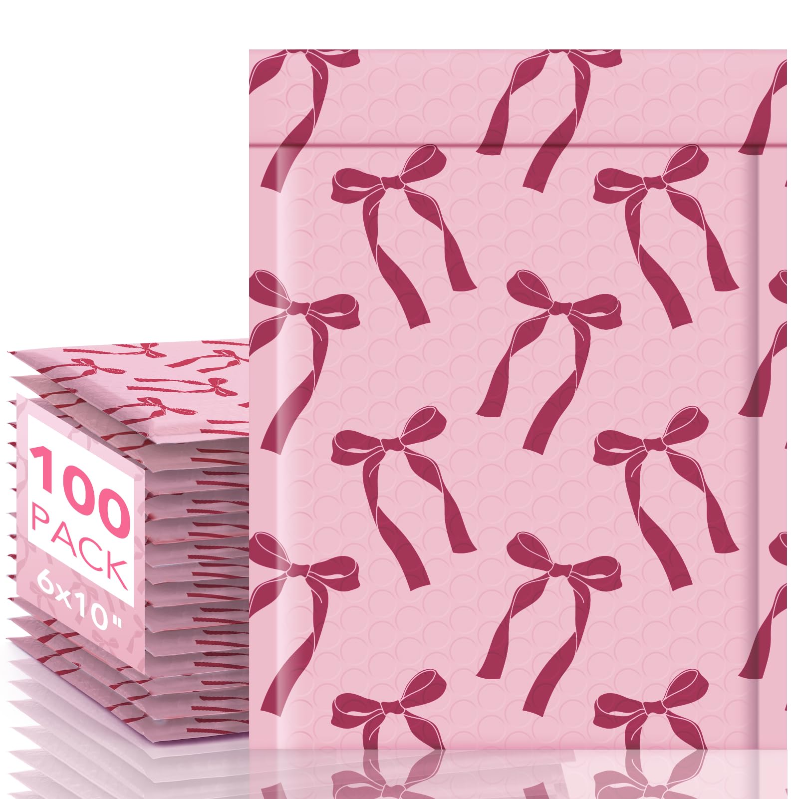 Photo 1 of Fuxury Bubble Mailers 6x10 100 Pack, Pink Bows Cute Design Bubble Envelopes Usable Size 6x9",Strong Adhesion Pattern Padded Shipping Envelopes Thick Mailer for Mailing Jewelry, Makeup,Small items