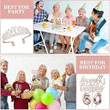 Amosking 60th Birthday Decorations Rose Gold Sash Tiara Cake Topper Balloons Set view 7