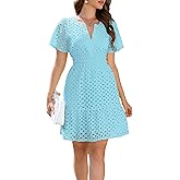 INR Dress for Women Elastic Waist Hollow Out Embroidered A Line Casual Fashion Skirt Beach and Prom Cocktail Party Dresses