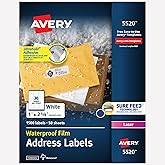 Avery Durable Waterproof Address Labels with Sure Feed Technology, 1" x 2-5/8", White, Laser & Pigment-Inkjet Compatible, 1,500 Blank Labels Total, Great for Mailing, Branding, and More (5520)