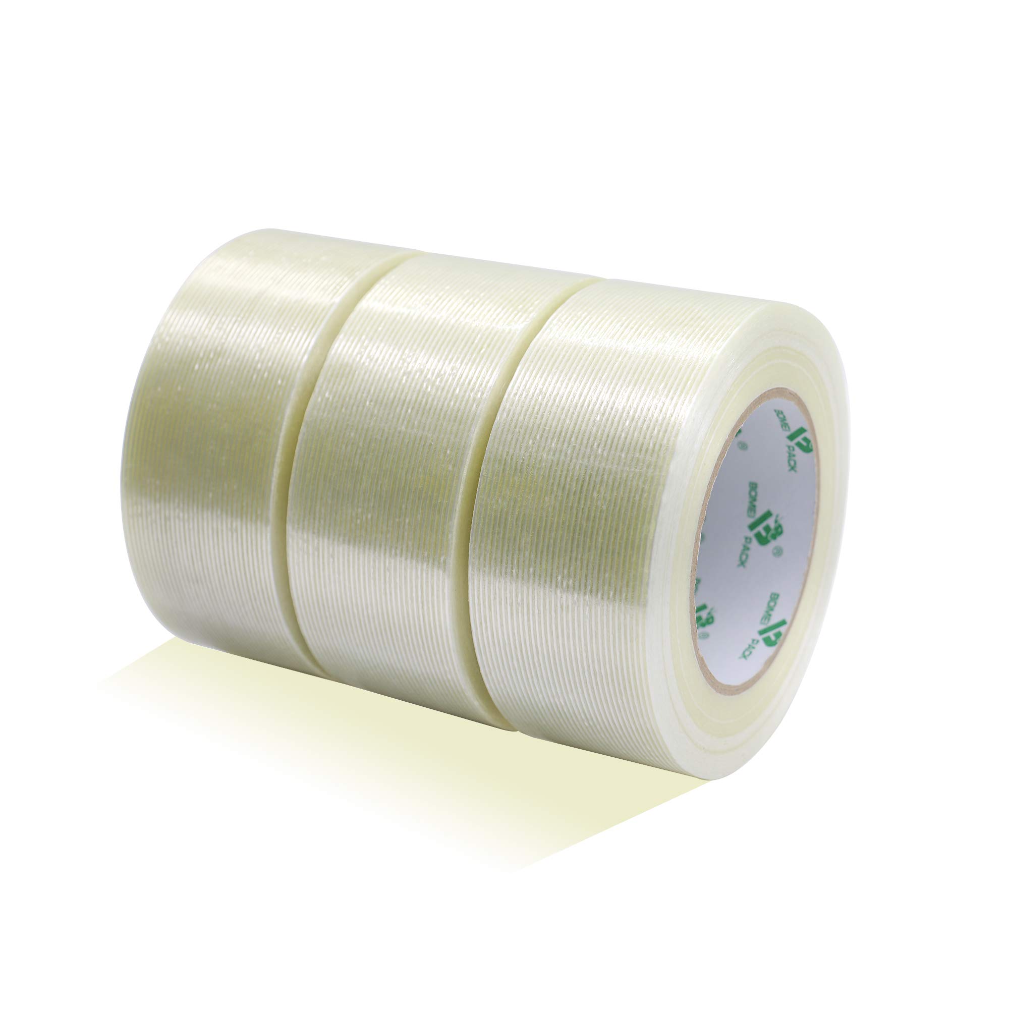 BOMEI PACK 3 Pack Strong Mono Fiberglass Tape, Reinforced Tape,Transparent Filament Strapping Tape,Fiberglass Reinforced Tape,Heavy Duct Tape,150mic x 50mm x 50m