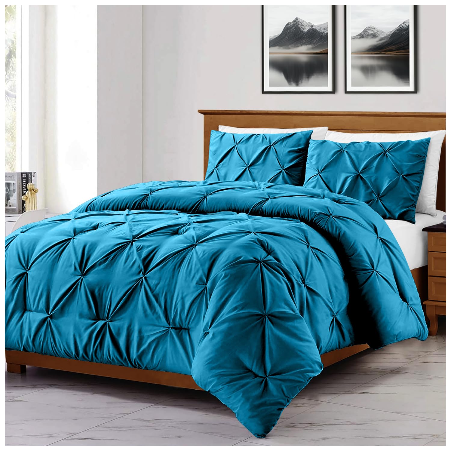GC GAVENO CAVAILIA Pintuck Duvet Cover Single | Pinch Pleated Quilt Bed Covers Set With Matching Pillowcase | Polycotton Cosy Diamond Bed Linen Set | Deep Teal