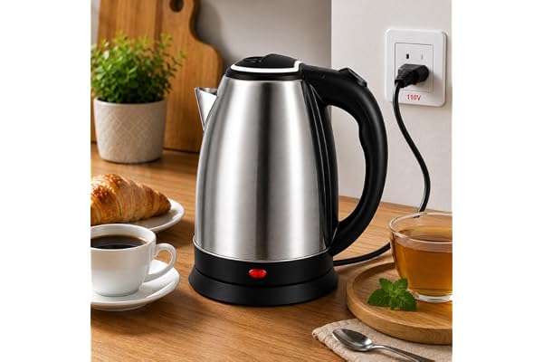 Chaleira Elétrica em Aço Inox 1.8l – Aquecimento Rápido, Desligamento Automático, Base Giratória 360°, Design Moderno e Fácil Limpeza