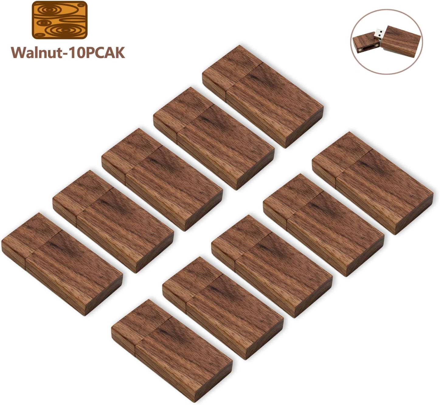 8GB USB Flash Drive 10 Pack, USB Drives 8 GB 10 PCS Wood Memory Stick JBOS Thumb Drives Gig Stick USB2.0 Pen Drive for Fold Digital Date Storage, Zip Drive, Jump Drive, USB Stick (Wooden Walnut)