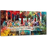 Large Canvas Wall Art - Colorful The Last Supper Painting Picture Framed Reproduction Prints Poster Modern Home Decoration for Living Room Bedroom Office, Ready To Hang 48x24 in