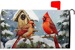 MIAOQUHE Christmas Winter Bird Red Cardinal Mailbox Covers Magnetic Standard Size 18" X 21",Snowflake Cabin Mailbox Wraps Mailbox Decals Post Letter Box Cover for Holiday Garden Yard Decor