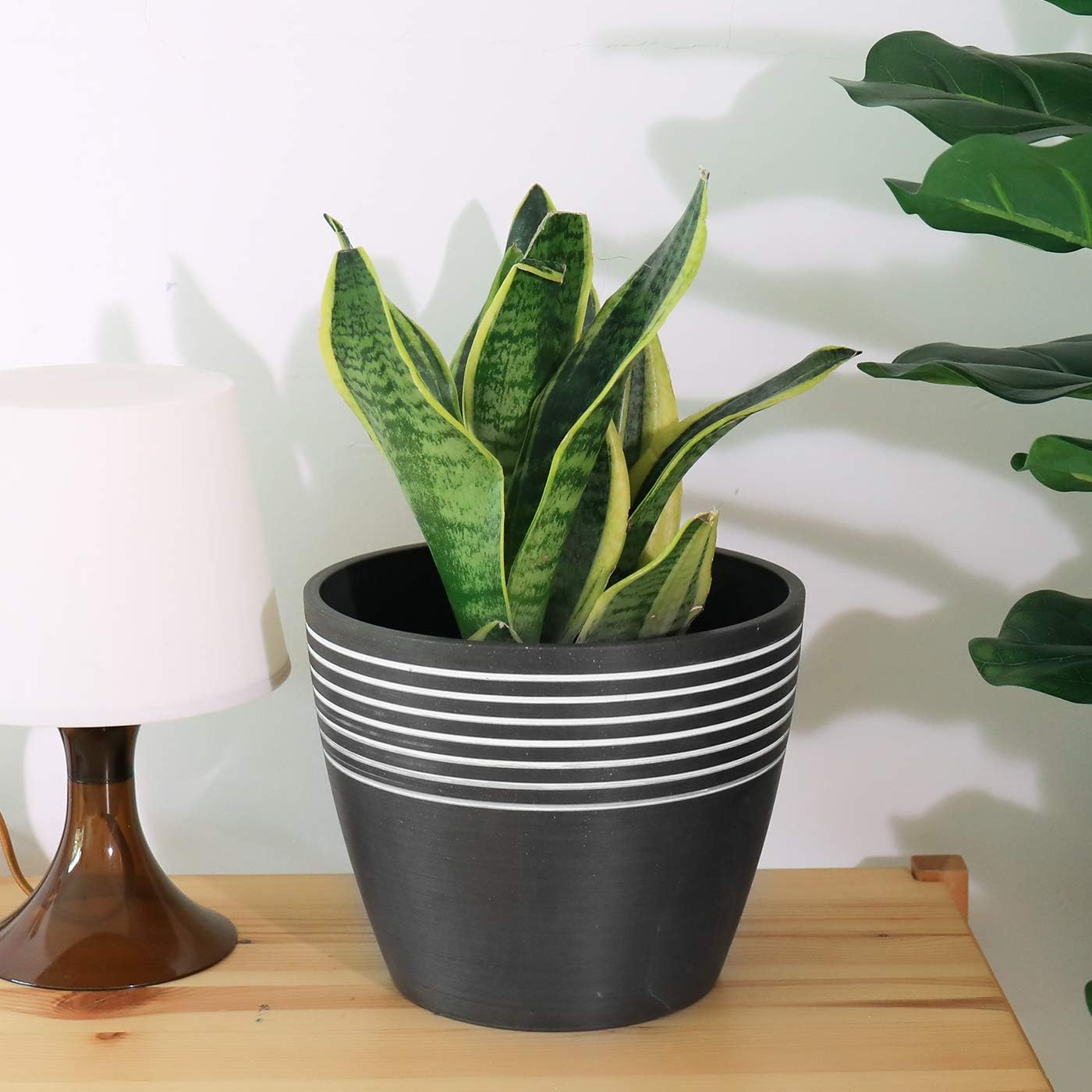LA JOLIE MUSE Indoor Planter Flower Pot - Plant Pots for Indoor and Outdoor Plants, Contemporary Chic Planter with Stripe Pattern, 9.4 Inch, Charcoal & White : Garden & Outdoor