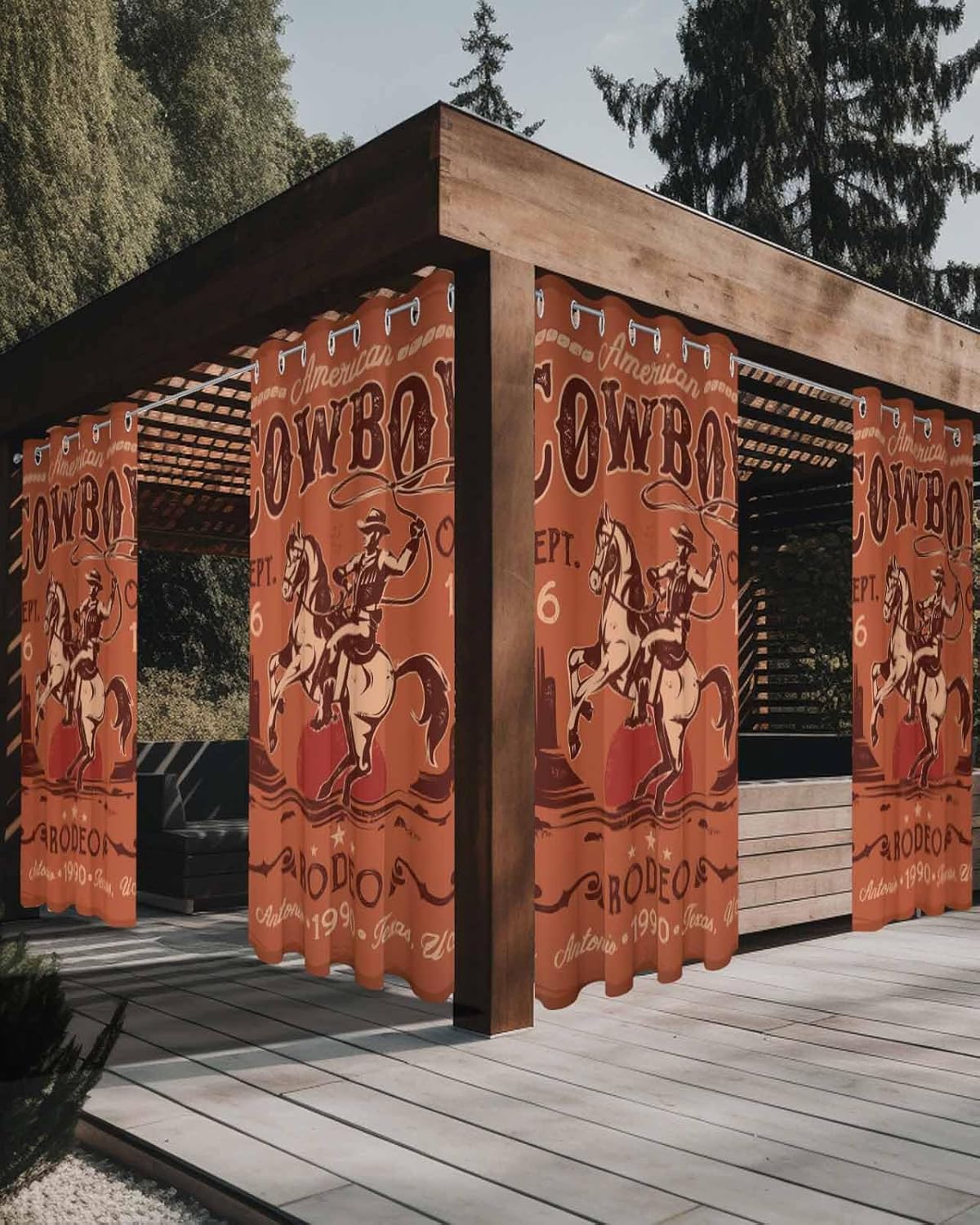 Outdoor Curtains - Waterproof Outdoor Curtains for Patio,Vintage Western Cowboy Riding Horse Blackout Grommet Curtain Privacy Curtains for Porch Pergola Cabana Gazebo,Tropical Cactus Sunset Scenery 1 Panel,54''Wx84''L