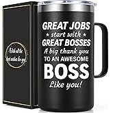 Lifecapido Bosses Day Gifts, Great Jobs Start with Great Bosses 20oz Insulated Coffee Mug, Boss Day Appreciation Birthday Christmas Gift for Boss Leader Manager, Black