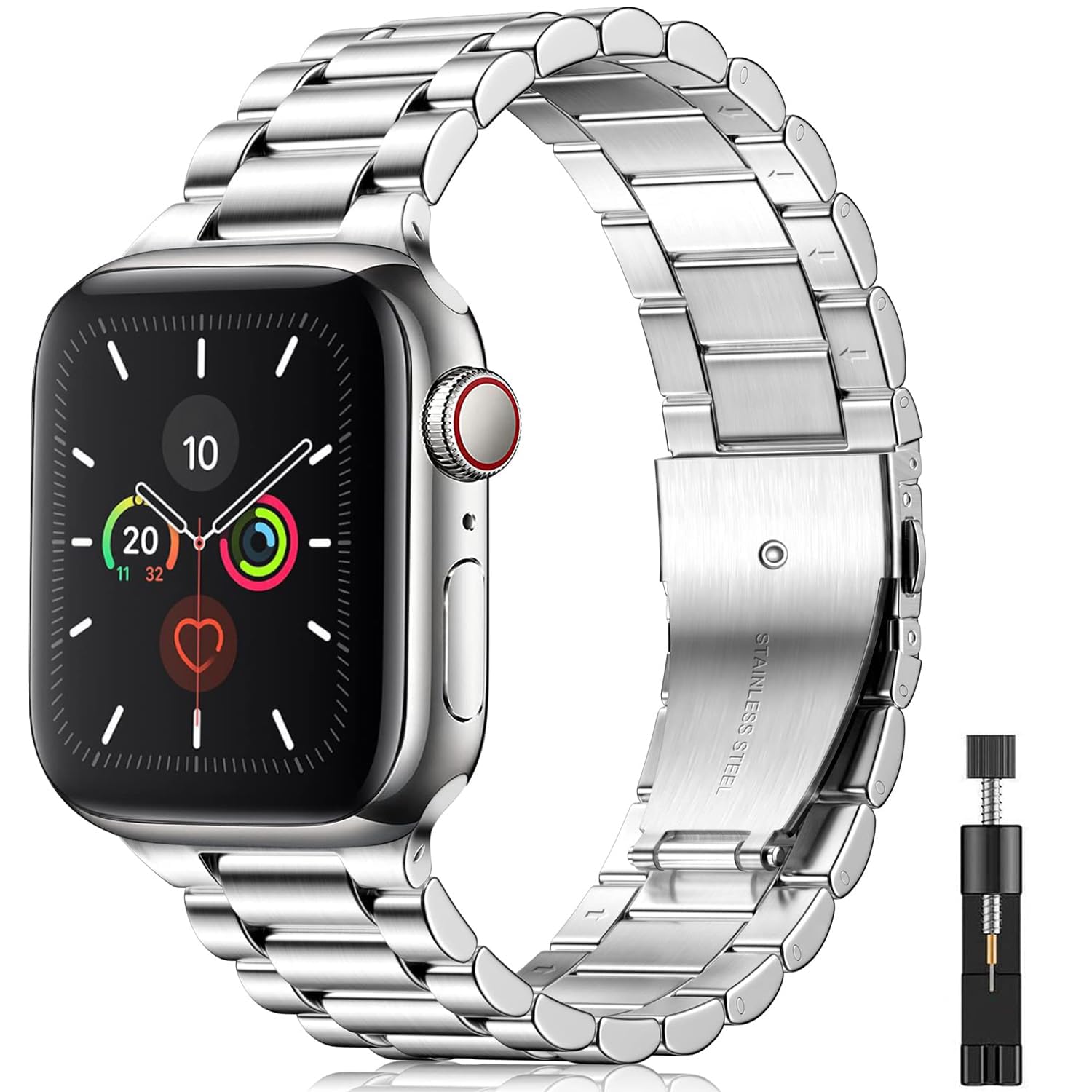 baklon Straps Compatible with Apple Watch Strap 38mm 40mm 41mm for Women/Men, Stainless Steel Slim Replacement Metal iwatch Series SE/SE2/Ultra2/Ultra/9 8 7 6 5 4 3 2 1, silver