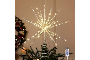 HMASYO 15 Inch Twinkling Starburst Christmas Tree Star Topper, 19-Point Silver Star Tree Topper with 150 LED, Remote Control & Timer, USB Power for Indoor Home Holiday Party Xmas Tree Decoration