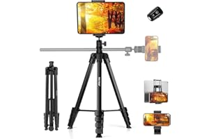 MACTREM Phone Tripod with Selfie Stick, 70" Horizontal Overhead Tripod for iPhone iPad, Camera Tripod Stand with Wireless Remote for Video Recording/Selfies/Live Stream/Vlogging