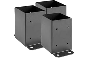 SPACEEUP 4x4 Post Base 3 Pcs, Inner Size 3.6"x3.6" Deck Post Base, Heavy Duty Wood Post Brackets, Metal Black Decking Post Anchor for Deck Porch Railing Support