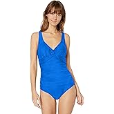 Maxine of Hollywood Womens V-Neck Twist Front Shirred One Piece Swimsuit