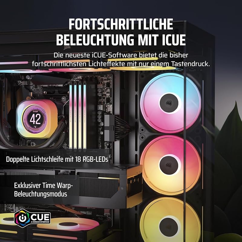 iCUE LINK LX120-R RGB 120mm PWM-Umkehrlüfter – Dreifach-Lüfter-Kit – Geräuscharm, CORSAIR Magnetische Kuppellagerung, Zwei Lichtschleifen, QuikTurn™-Schrauben, Null-Drehzahl-Modus – Schwarz