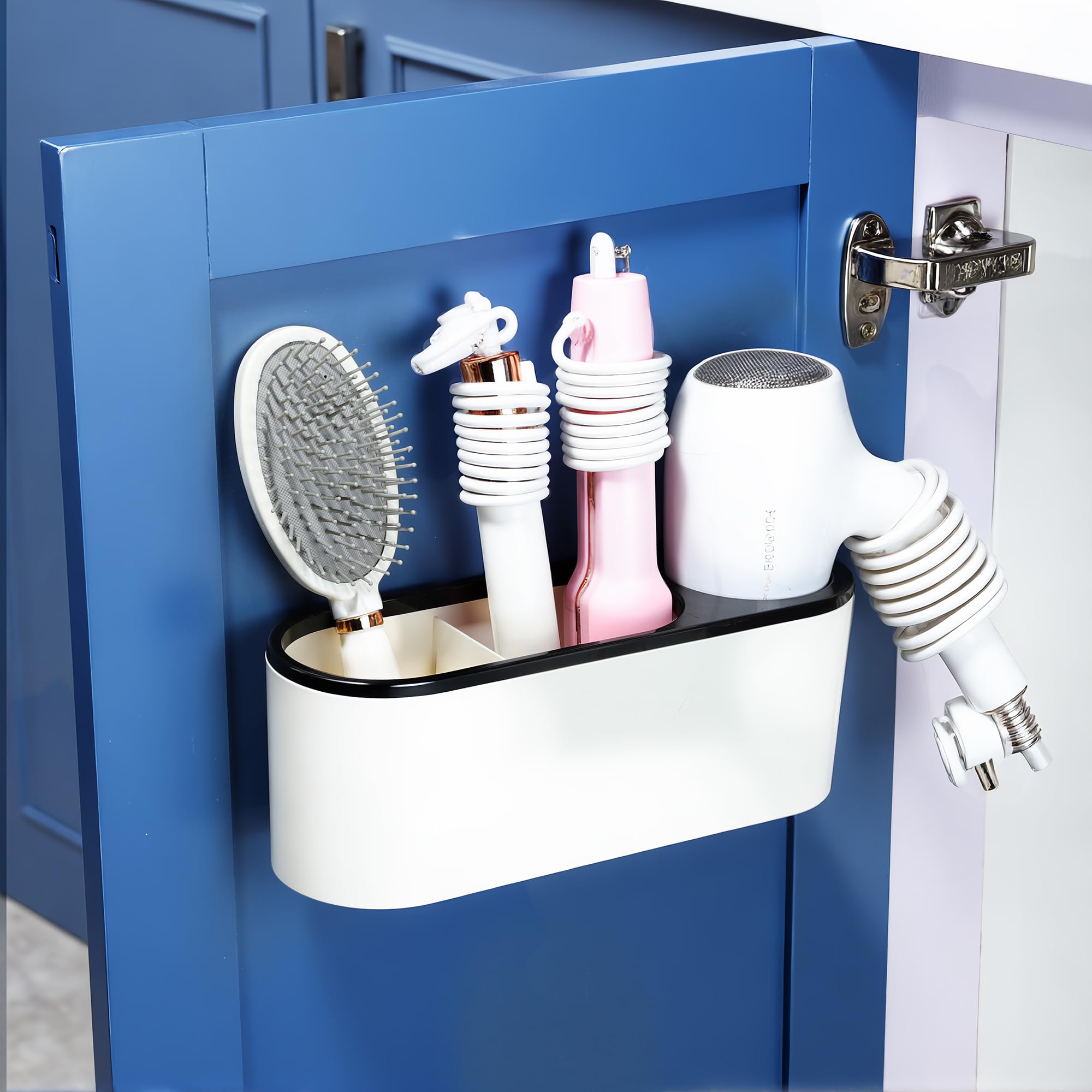Photo 1 of **MISSING HARDWARE** YIGII Hair Dryer Holder Self-Adhesive, 3-in-1 Hair Tool Organizer Bathroom Organizer Wall Mounted/Over Cabinet Door/Free-Standing,White Black