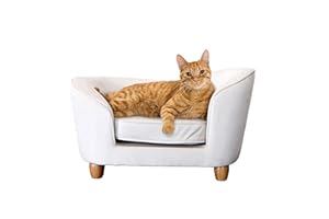 Critter Sitters 28-In. Faux-Velvet White Oval Dog Bed for Small Dogs and Cats, Modern and Comfortable Pet Sofa, Easy to Clean