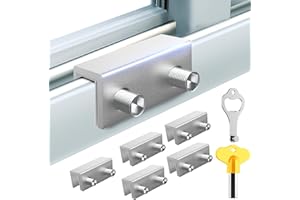 CALDEVER Sliding Window Lock with Key, Security Window Locks for Up and Down Window Horizontal Sliding Window Safety, Child Proof Sliding Door Lock Bar Vertical Stopper Easy Installation (6, Silver, Standard)