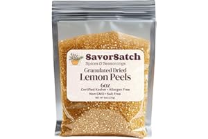 SavorSatch Lemon Peel Granules - 6oz Resealable Pouch | Certified Kosher, GMO-Free, Allergen-Free | Bulk Citrus Zest for Seasoning, Rubs, Marinades, Dressings - 6 Ounce (Pack of 1)