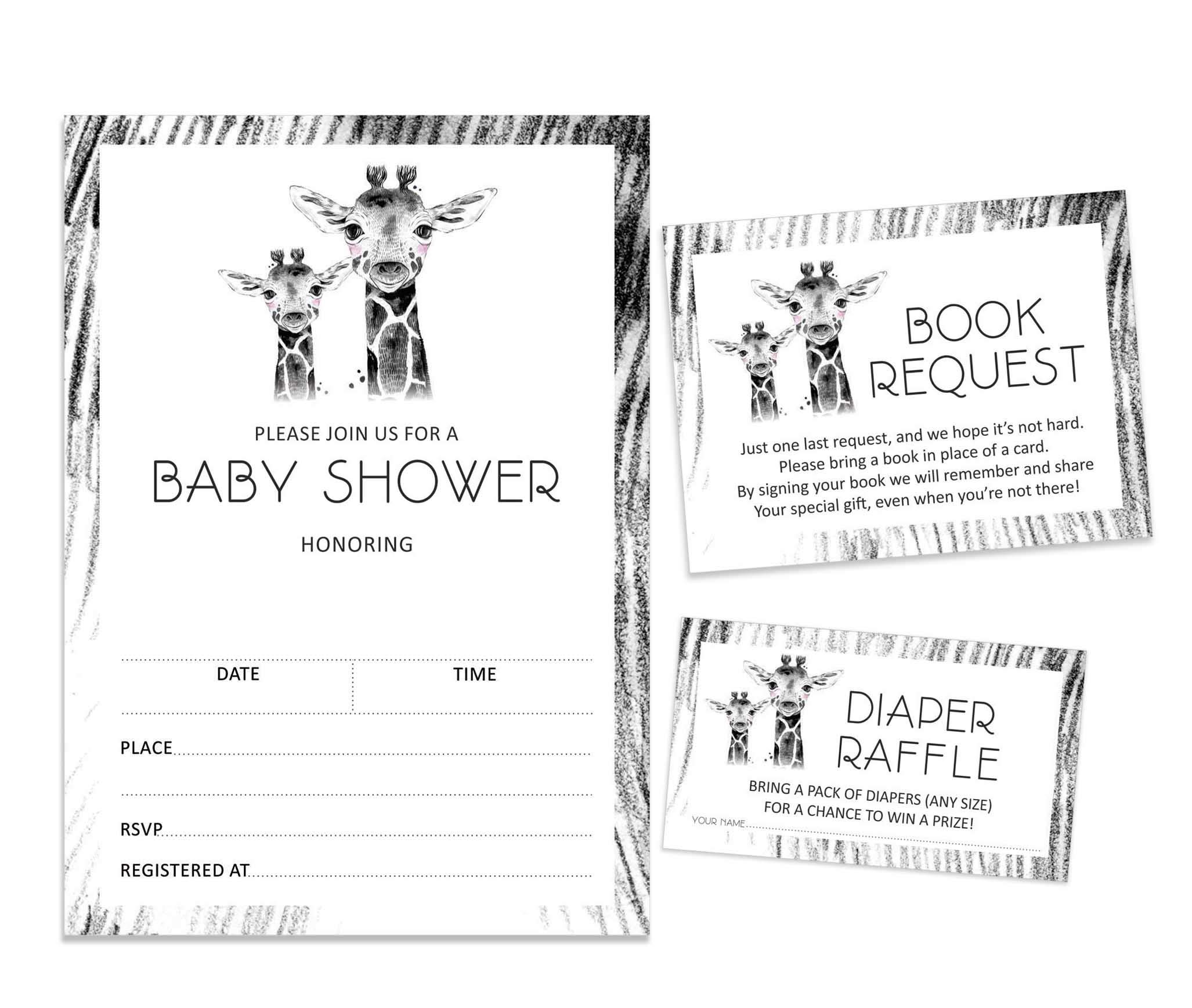 Inkdotpot Set Of 30 Giraffe Baby Shower Invitations-Diaper Raffle Tickets And Baby Shower Book Request Cards Jungle Animals Invites Its A Boy Its A Girl