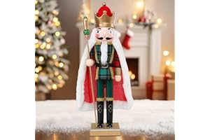 WONDER GARDEN Christmas nutcrackers, 14 Inch Nutcracker Christmas Decor, Wooden King Solider Nutcracker Figures Ornaments with Red Cape and Sceptre Decorations for Shelves and Tables Decor