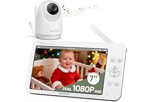 bonoch 7" Baby Monitor with Camera and Audio, Upgraded 1080P HD MegaView No WiFi Video Baby Monitor, 6000mAh Battery, VOX Mode, Night Vision, Hack Proof, Remote PTZ, White Noise, Ideal Gifts