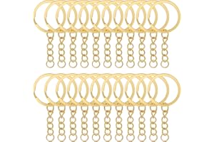 Chuyau 50Pcs Keychain Key Ring with Chain Bulk Split Key Chain，1.1 Inch Key Chains Parts with Open Jump Ring Connector for Jewelry Making Crafts (Gold)