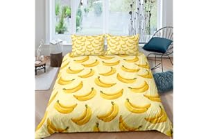 FEELYOU Banana Comforter Cover Set for Kids Boys Girls Teens Tropical Fruit Yellow Summer Duvet Cover Lightweight Microfiber Quilt Cover Decor 2Pcs Bedding with 1 Pillowcase Twin