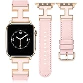 MOINSPIRE Leather Band Compatible with Apple Watch Bands Women 38/40/41/42/44/45/46/49mm Dressy Designer Leather Strap with H-Shape Metal Buckle for iWatch Series 11 10 9 8 7 6 5 4 SE/Ultra 3 2 1