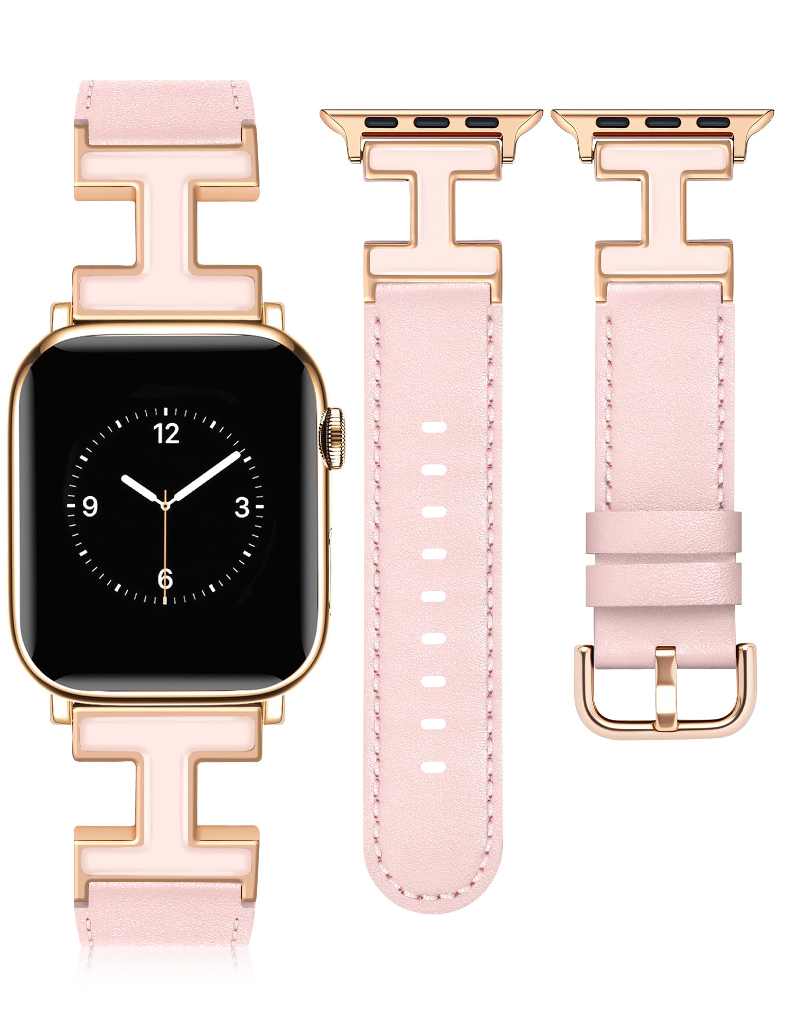 MOINSPIRE Leather Band Compatible with Apple Watch Bands Women 38mm 40mm 41mm 42mm(S11/10) Dressy Designer Leather Strap with H-Shape Metal Buckle for iWatch Series 11 10 9 8 7 6 5 4 SE/Ultra 3 2 1