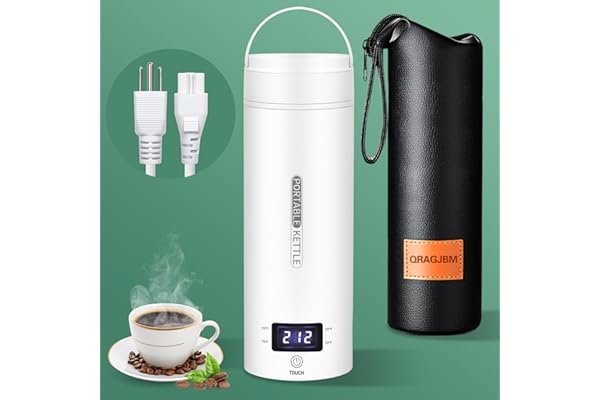 QRAGJBM Portable Electric Kettle Travel, 120V, 450ml, 4 Temperature Control | 304 Stainless Steel Lining, Auto Shut-Off, Boil Dry Protection, BPA-Free, Lightweight, For Hotel and Office (White)