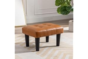 Durfii Small Footstool Ottoman, Faux Leather Wooden Foot Stool Ottoman, Perfect for Living Room, Bedroom, Entryway or Office Seating (Leather Brown,1PCS)