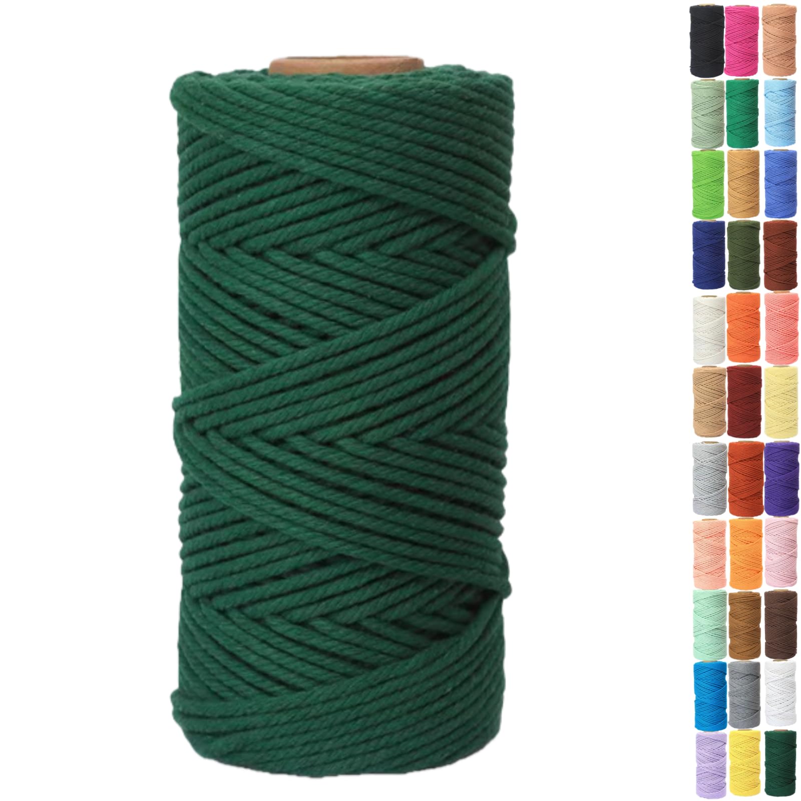 Binwat Macrame Cord Thick Natural Cotton Cord DIY Crafts Yarn Thread Twisted Spool Twine String Cotton Rope for Wall Hanging,Plant Hangers,Knitting,Decorative Projects 4mm x100m (Dark green)